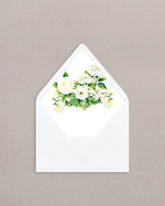 BRIDAL WHITE FLORAL WATERCOLOR LINED ENVELOPES