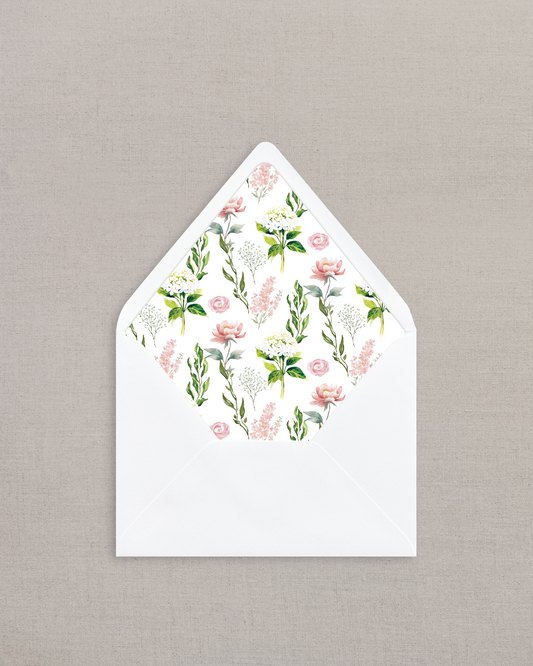 SPRING PINK FLORAL WATERCOLOR LINED ENVELOPES