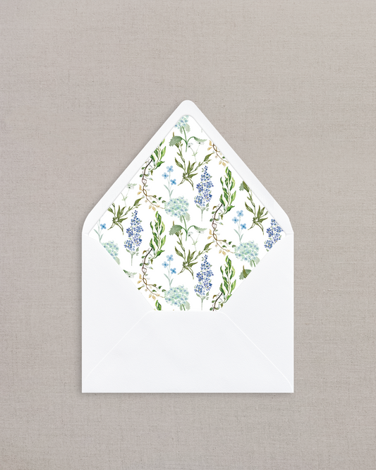 SUMMER BLUES FLORAL WATERCOLOR LINED ENVELOPES