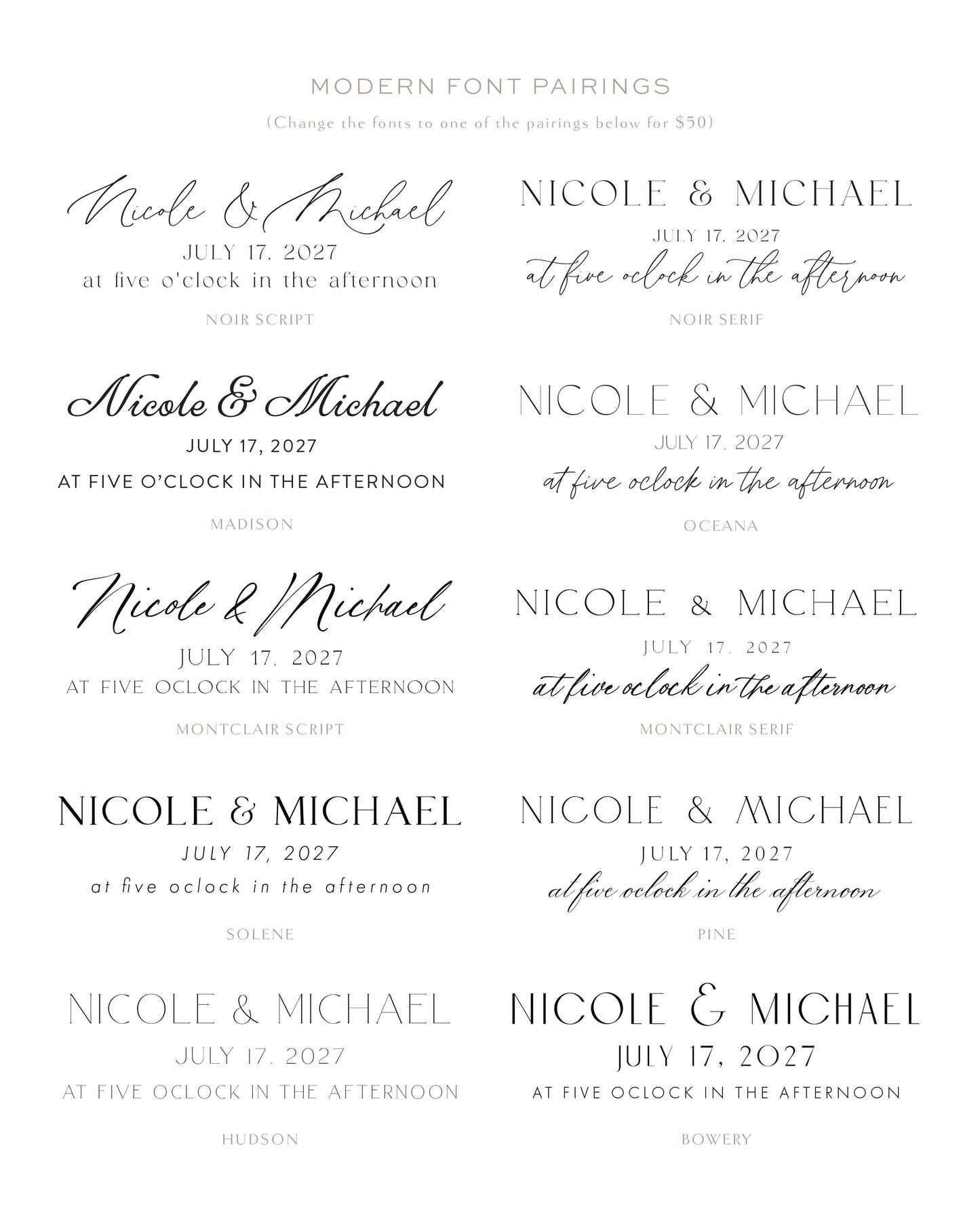 Collection of wedding invitation text styles on a white background