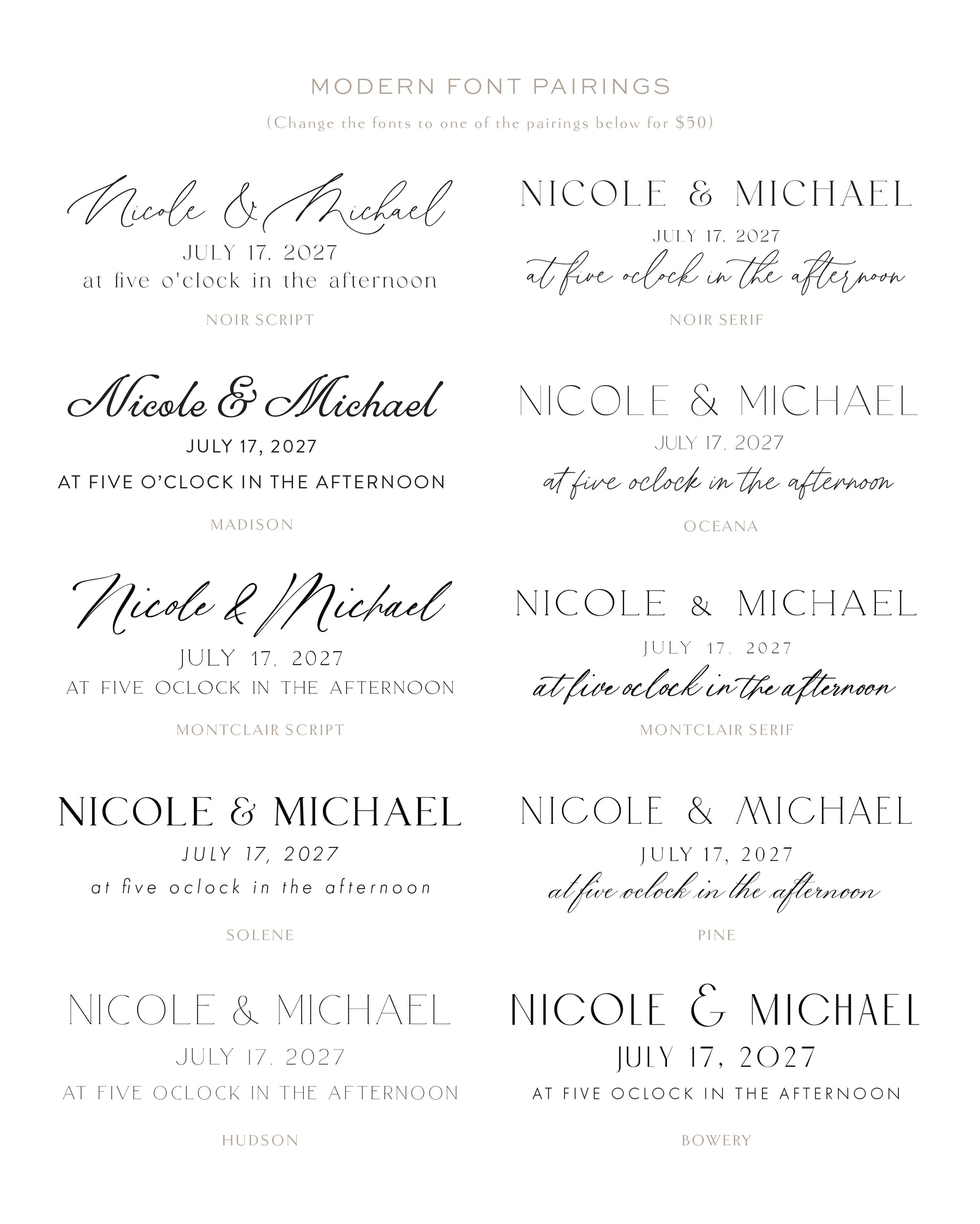 Collection of wedding invitation text styles on a white background