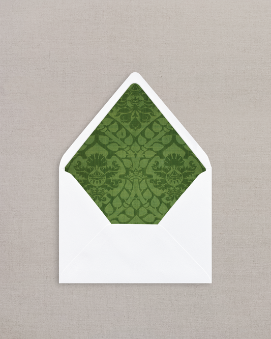 GREEN DAMASK LINED ENVELOPES