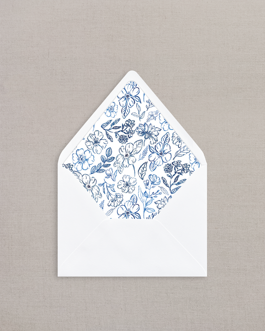 INDIGO FLORAL WATERCOLOR LINED ENVELOPES