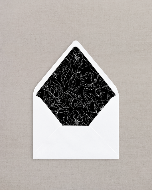 NOIR BLACK FLORAL LINED ENVELOPES